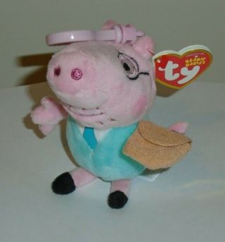 Ty Beanie Baby Key Clip Daddy Pig (peppa Pig) (uk Exclusive) Mwmt