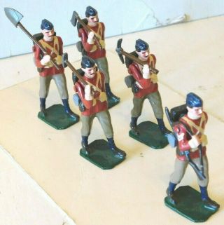 Old 1980s Metal,  British Infantry Work Party With Tools & Soft Hats,  5 Piece Set