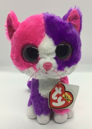 Ty Beanie Boo " Pellie " Pink Purple & White Kitty,  Claire 