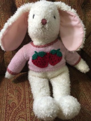 Ty Classic Curly White Bunny Rabbit 18 " 1991 - Strawberry Sweater