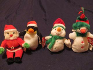 4 Ty Beanie Baby Santa,  Zero,  Melton,  Snowgirl Jingle Beanies