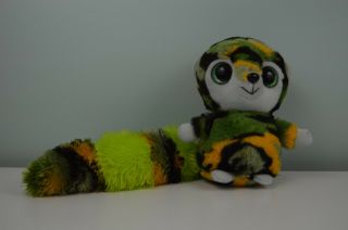 Ideal Toys Direct Green Camo Lemur Plush Stuffed Animal Big Eyes Yellow Black 8 "