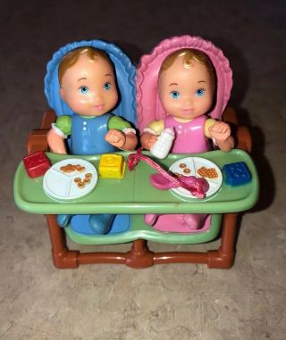 Fisher Price Loving Family Dollhouse Twins Dolls Girl And Boy W/ Twin Highchair