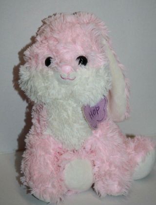 Aurora Hop Tag Easter Bunny Rabbit 12 " Shaggy Plush Long Ear Stuffed Pink White
