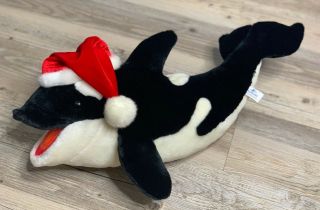 Seaworld Shamu Orca Whale Christmas Hat Plush Stuffed Animal 23 " Sea World Great