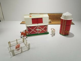 Vintage Fisher Price Farm And Silo Set.  Includes: Horse,  Pig,  & Cow.  (2501)