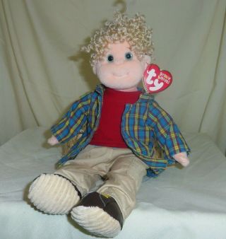 Rugged Rusty 12in Ty Beanie Bopper Boy Cloth Doll Wearing Pants & Shirt 0214