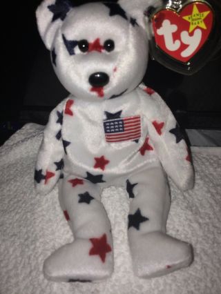 1997 Ty Beanie Baby Glory The Bear Retired U.  S.  A.  Theme Plush Toy - Tag Protector