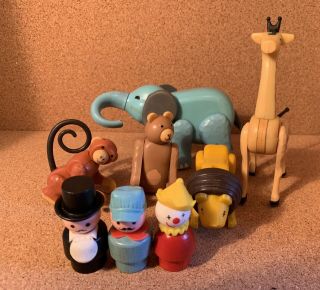 Vintage Fisher Price Little People Play Family Circus Animals,  Wood People