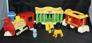 Fisher Price Circus Train 991 Engine Cage Caboose Conductor Lion Whistle
