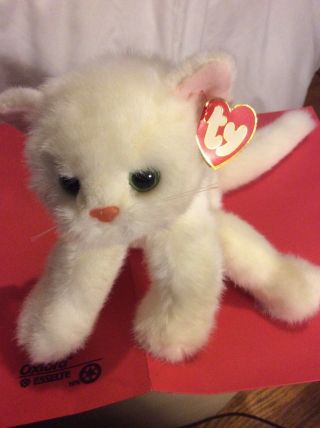 Ty Beanie Baby Pillow Pal “crystal - White Fluffy Cat “ Vintage.