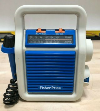 1984 Fisher Price Vintage Am Fm Radio With Microphone Sign Along With The Radio