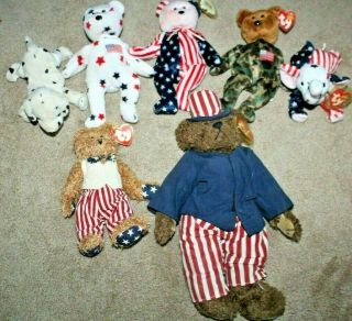 Vintage Ty Beanie Babies Patriotic Bears Hero Rescue Spangle Glory Attics