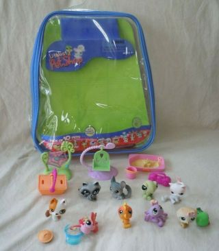 Littlest Pet Shop Pack Of 10 Pets Complete Set With Accessories Carry Case