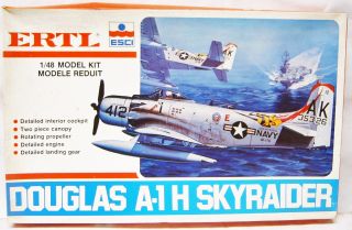 1/48 Ertl Esci A - 1h Skyraider 4045 W/resin Wheels And Pylons/decals/aero Book