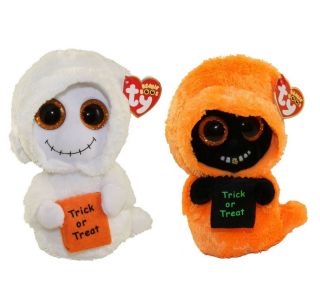Ty Halloween Beanie Baby Boos 6 " Mist & Grinner Ghost Stuffed Animal Plush Mwmts