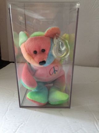 Ty Beanie Baby - Peace Bear 1996 Muli Color In Container With Swing Tags