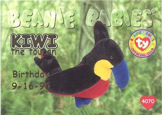 Ty Beanie Babies Bboc Card - Series 1 Birthday (gold) - Kiwi The Toucan - Nm/m