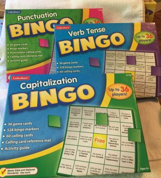Lakeshore Bingo Games: Set Of 3,  Punctuation,  Capitalization And Verb Tense
