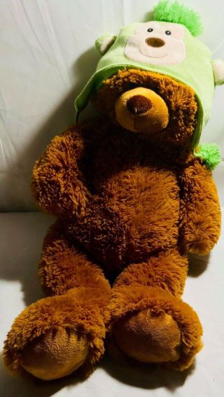 Hugfun International Plush Teddy Bear Green Hat Smile Face Stuffed Animal 25 "