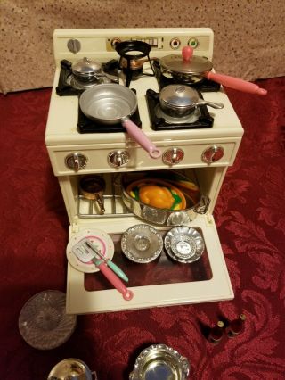 Tyco Kitchen Littles Deluxe Stove 2038 & Accessories,  Good Pre - Owned.
