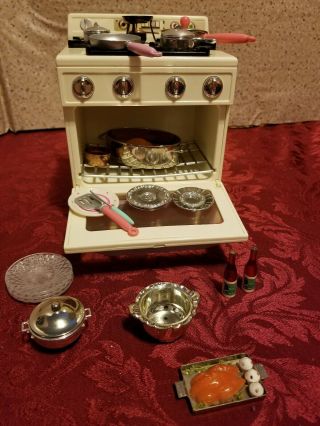 Tyco Kitchen Littles Deluxe stove 2038 & accessories,  good pre - owned. 2