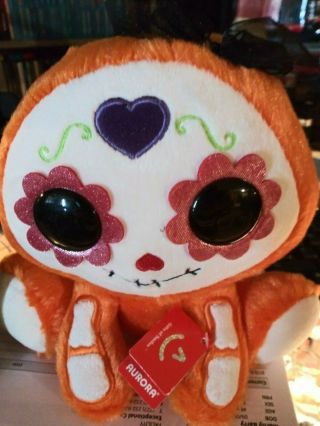 Aurora Day Of The Dead Plush Stuffed Toy Orange Skull Skeleton Halloween 9 "
