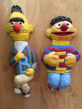 Vintage Bert And Ernie Pbs Sesame Street Chalkware Plaster Wall Hangings