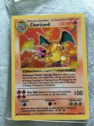 Shadowless Charizard 1999 Pokemon Base Set 4/102 Very Rare