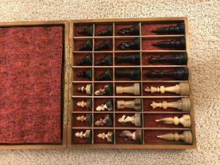 Vintage Carved Horn Chess Set W/case 4” King Made In West Germany