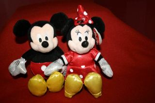 2 Ty Beanie Babies Sparkle Disney Mickey Minnie Mouse 9 " Plush Stuffed Toy 2016