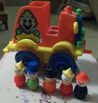Vintage Fisher Price Little People Clown Car With 5 Clowns