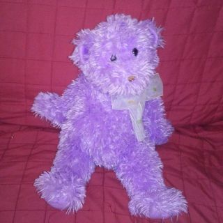 Ty Classic Sugarcoat The Teddy Bear Purple Shaggy Soft Tylux 15in Plush 2006 Bow