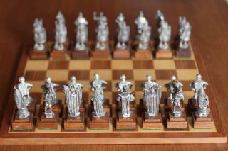 Pewter Fantasy Chess Set With Wooden Chess Board - 15 1/2 " Square