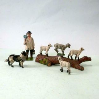 Vintage Lead Farm Britains Shepherd Boy Lambs Tree Dog,  Cherilea Skipping Lamb