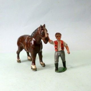 Vintage Lead Farm - John Hill & Co Shire Horse,  Benbros Groom 1920 - 1950s