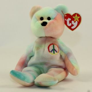 Ty Beanie Baby - Peace The Ty - Dyed Bear (green/blue) (8.  5 Inch) Mwmt