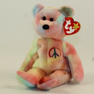 Ty Beanie Baby - Peace The Ty - Dyed Bear (orange/yellow) (8.  5 Inch) Mwmt