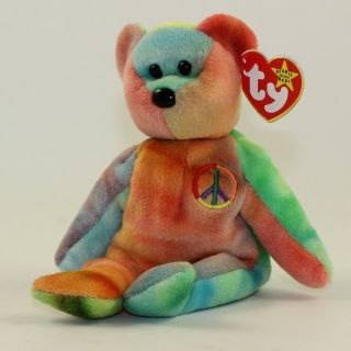 Ty Beanie Baby - Peace The Ty - Dyed Bear (orange/pink) (8.  5 Inch) (mwmts)