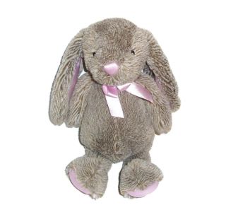 Inter American Tan Brown Bunny Plush Pink Satin Ears Feet Bow Stuffed Animal