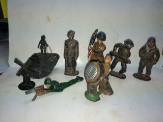6 Vintage 40s/50s Metal Cast Iron Soldier Figures,  Gray Grey Iron,  Barclay,  Manoil