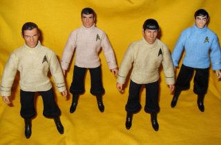 Custom 8 " Mego Star Trek Kirk,  Spock,  Mr.  Scott & Sulu - Pilot " Wnmhgb " Uniforms