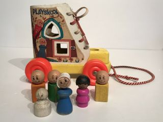 Playskool Wooden Old Lady Who Lives In A Shoe & Little People Fisher Price