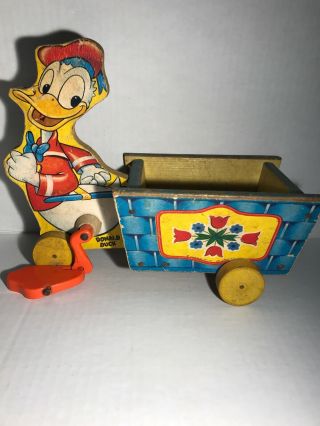 1950’s Vintage Wooden Pull Toy Donald Duck By Fisher Price Number 605 Toy