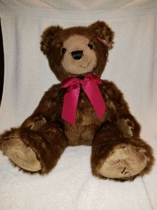 Fao Schwarz Toys R Us Large Sitting Brown Bear Red Bow Soft Plush Figure