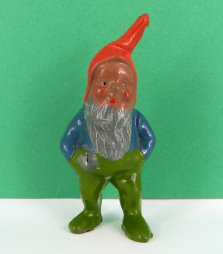 Pre War Britains Lead Garden Ornaments Gnome Standing Hands In Pockets No 169b