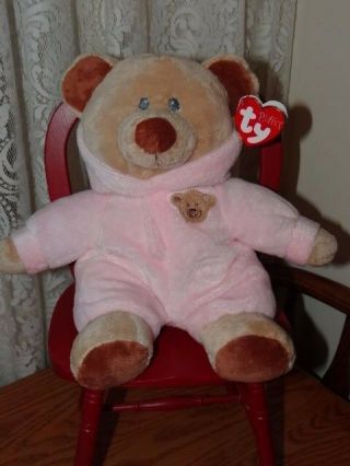 Ty Pluffies Pink & Brown Pj Teddy Bear Pajama Tag Beanie Baby 
