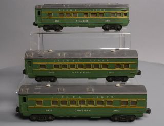Lionel 2400s Green/gray Passenger Car Set: 2400,  2401,  2402 (3)