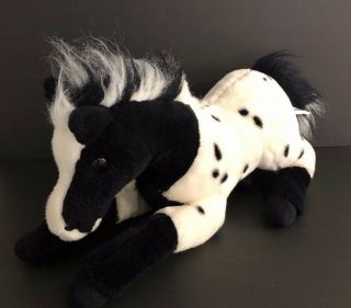 Breyer Stuffed Horse Black White Spotted Leather Tag 2008 Plush Pony 18 " Long