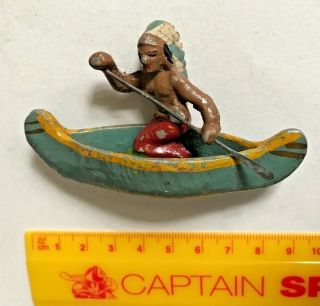 1950s Vintage Wend - Al Metal Toy Indian Paddler In Canoe Toy Figure England,  Tag